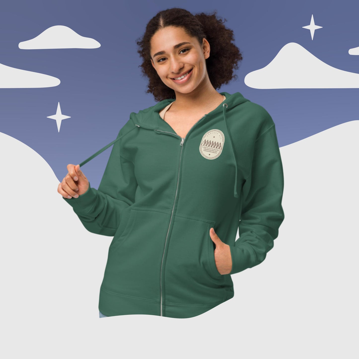 Unisex fleece zip up hoodie