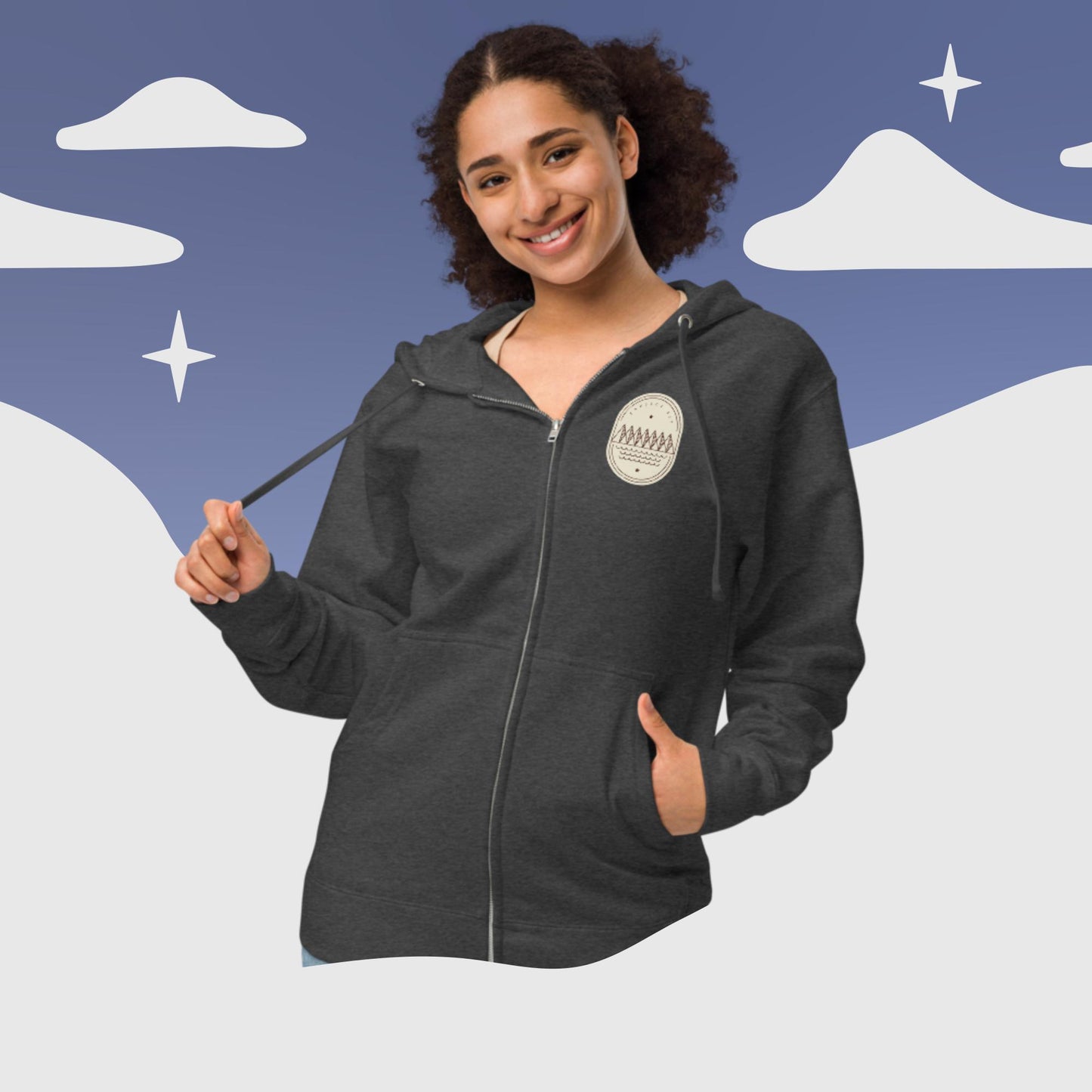 Unisex fleece zip up hoodie
